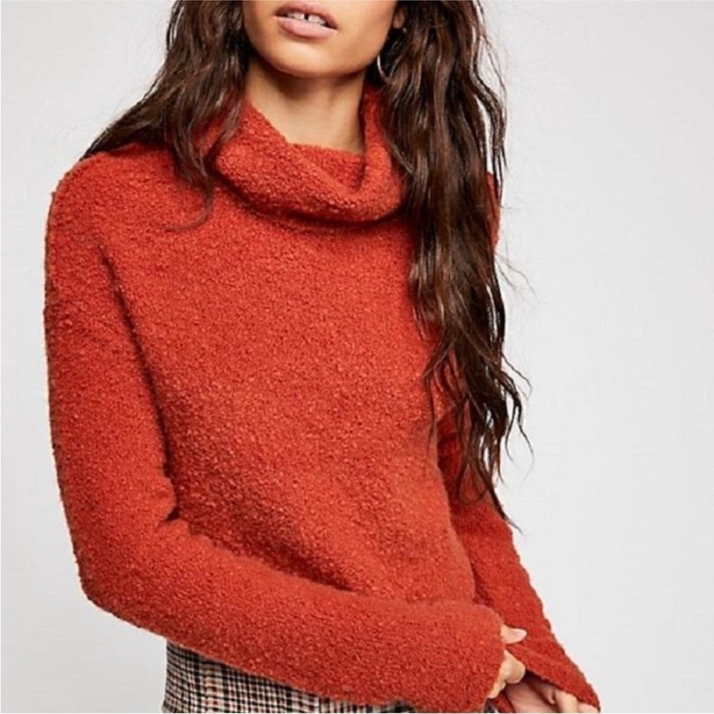 Free people stormy cowl neck sweater in terracotta size S